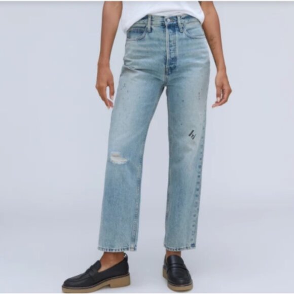 EVERLANE I Distressed Paint Splattered The 90's Way-High Cropped Ankle Jeans, 26 - Picture 1 of 16